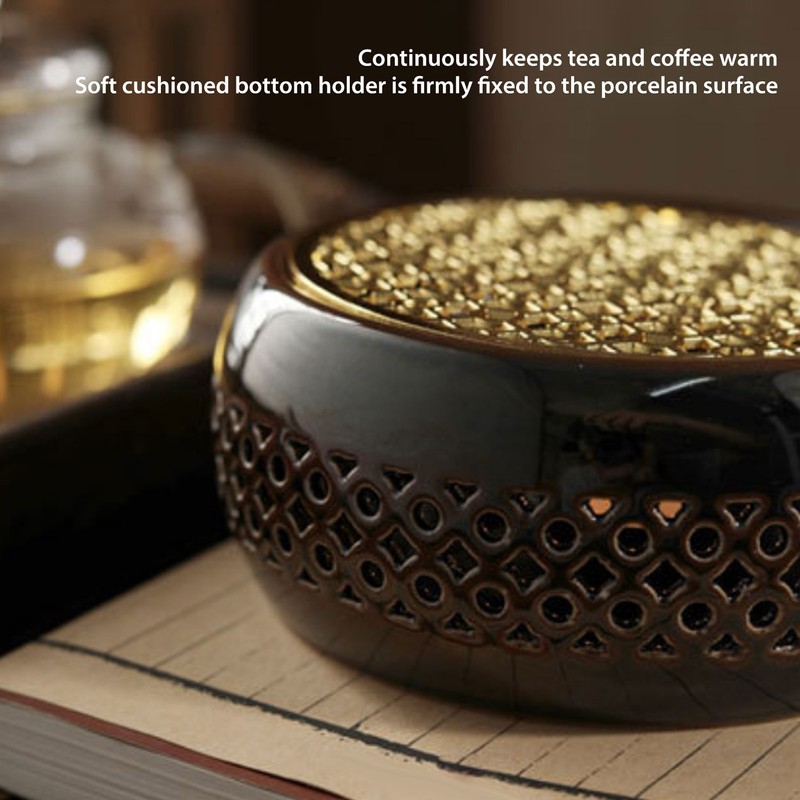 Bronze Brown Tea Light Teapot Warmer Hollow Concave Looking Ceramic
