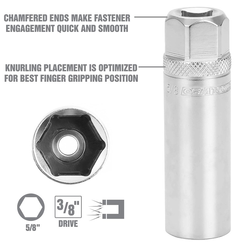 OEMTOOLS 22887 5/8 Spark Plug Socket, 3/8 Drive Magnetic Spark