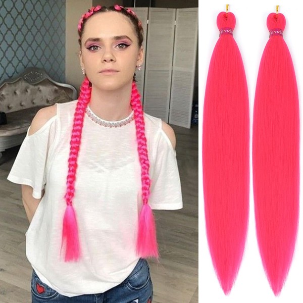 Hot Pink Braiding Hair Extension, 28 Inches Pre Stretched Braiding