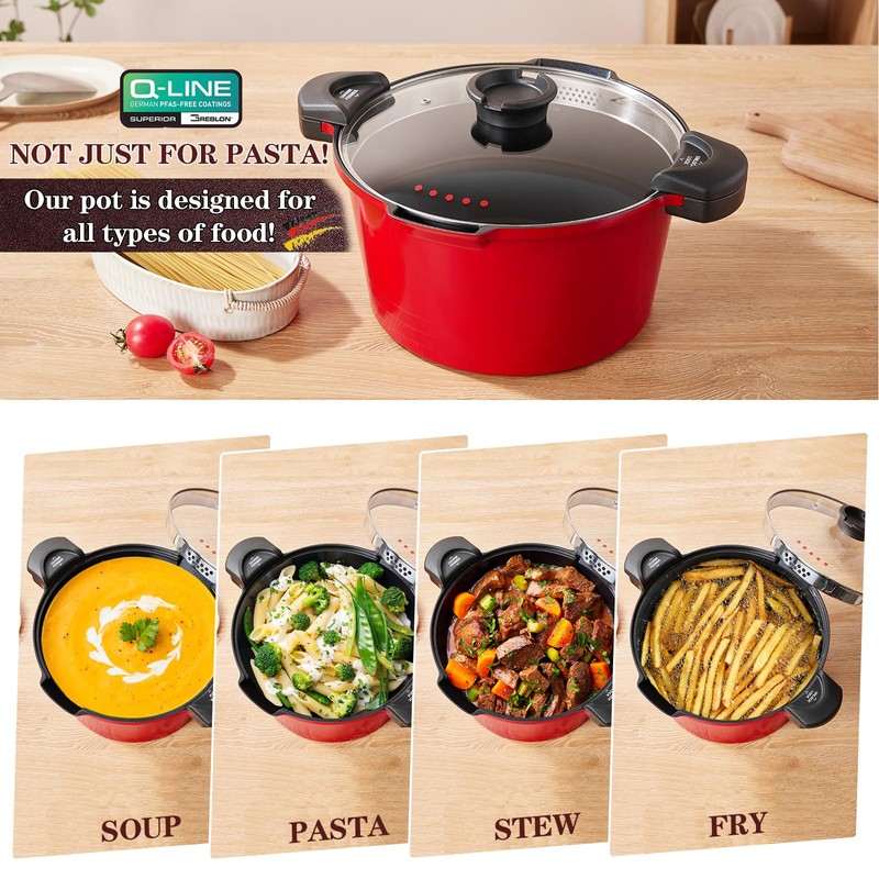 5qt Pasta Pot with Strainer Lid, Cast Aluminum Stockpot Multipot,