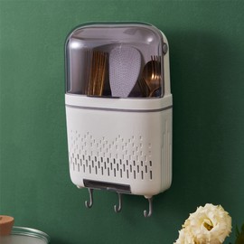 Nikou Cutlery Organizer Hanging Rack, Chopstick Holder Compartmental Drainer with Cover for Kitchen(White)