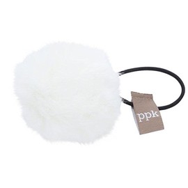 Kids Fur Ball Ponytail Hair Tie Band - White