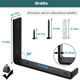 MLOQI Pack of 2 Shelf Brackets Black Metal Wall Mount Shelf with Lips Shelf Brackets 5 mm Thick 15 cm