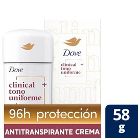 Dove Antitranspirante Clinical + Tono Uniforme en Crema, Desodorante para Mujer con hasta 96 Horas de protección y prevención de Manchas 58 g
