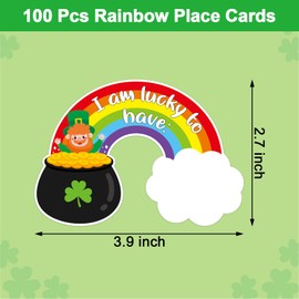 100 Pcs St. Patrick’s Day Rainbow Pot of Gold Cutouts Leprechauns Place Cards I Am Lucky to Have Cards Fill in Gratitude Cards for Table Decor St. Patrick Party Classroom Decoration