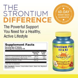 Nature's Life Strontium Plus Vitamins D3 & K2 | 60 Tablets
