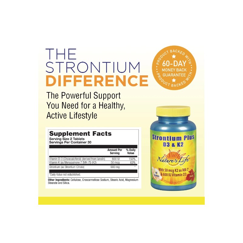 Nature's Life Strontium Plus Vitamins D3 & K2 | 60