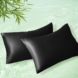 Homiest Cooling Pillow Cases Standard Size Set of 2, 100% Rayon Derived from Bamboo Pillowcase for Hot Sleepers, Breathable & Silky Soft Pillow Covers with Envelope Closure (Black, 20x26 Inch)