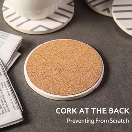 LIFVER Coasters for Drinks, Absorbent Coaster Set of 6 with Cork Base, Ceramic Drink Coasters for Cold Drinks Wine Glasses Cups Mugs, Grey-line