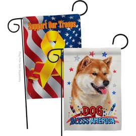 Breeze Decor Patriotic Sesame Shiba Inu Garden Flag Pack Dog Puppy Spoiled Paw Canine Fur Pet Nature Farm Animal Creature Support Our Troops House Banner Small Yard Gift Double-Sided, Made in USA