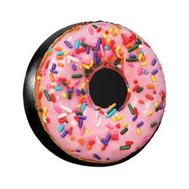 Pink Donut Spare Tire Cover Doughnut Food Dessert Wheel Tire Covers Waterproof Wheel Tire Protector Weatherproof Dust-Proof Tyre Covers Universal Fit for Trailer Truck Off-Road Vehicle RV SUV 15 Inch