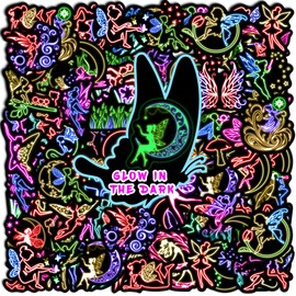 52 Pcs Cute Fairy Stickers for Kids Glow in The Dark, Waterproof Sticker for Water Bottle, Vinyl Laptop Decals for Teens Girls Boys, Students Classroom Prizes Sticker Pack
