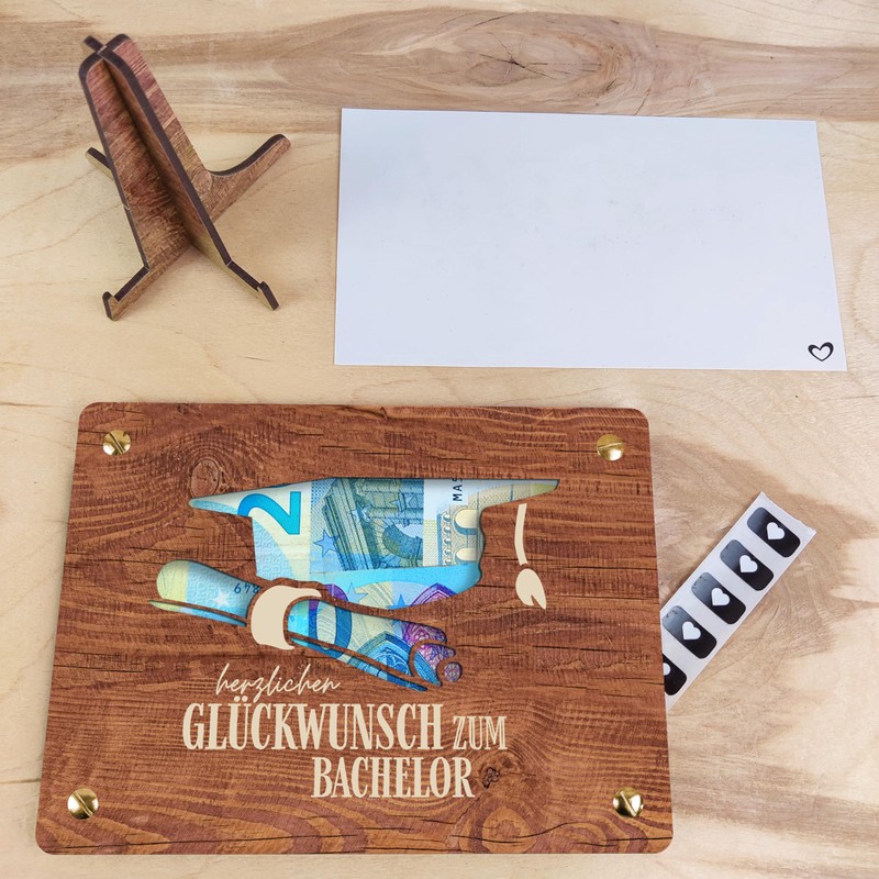 Bachelor Geschenk - XL Geldgeschenk aus Holz inkl. Ständer |