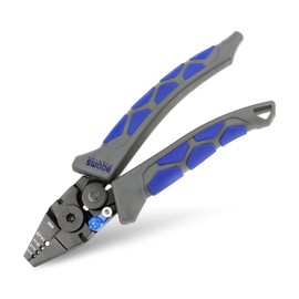Booms Fishing CP4 Wire Crimping Tool with Cutter, Effort-Saving Fishing Crimping Pliers, High Carbon Steel Fishing Plier Wire Rope Leader Crimper Tool, 7 inch Crimpers Swager with Ergonomic Handle