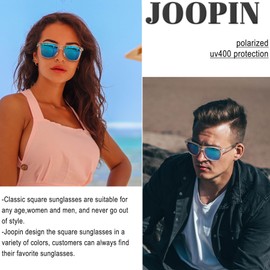 Joopin Trendy Square Sunglasses Oversized Sun Glasses Polarized UV Protection Shades for Women Men Shady Rays Sunnies (Transparent Mirror Blue)