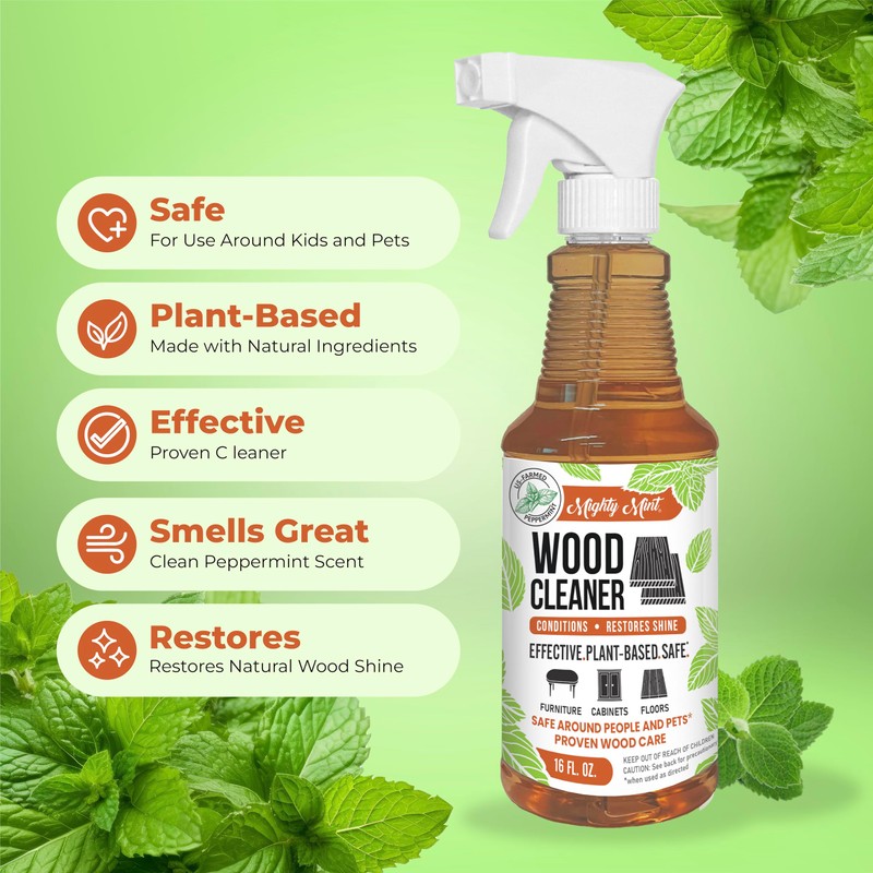 Mighty Mint Wood Cleaner and Conditioner, Non-Toxic, Spray Cleans and