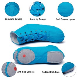 MSMAX Canvas Women's Lace-up Jazz Dance Boots Blue,7.5 M US