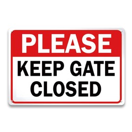 LIZATIC Please Keep Gate Closed Sign Dogs - 12 x 8 inch Metal Aluminum Sign for Gate, Front Door, Yard, Outside, Fence, Farmhouse and Factory Door, Rust-Free and Waterproof, White/Red