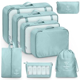 DAHAN 8PCS Organizadores de Viaje para Maletas, Bolsas de Equipaje Impermeable Cubo Embalaje de Viaje Bolso de Almacenamiento a Ropa, Zapato,...      