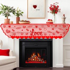 Habbiful Valentines Day Mantle Scarf for Fireplace Table Home Living Room Decoration Valentine’s Day Mantle Cover Romantic Red Lace Love Heart Mantle Scarf for Valentines Day Wedding Anniversary Decor