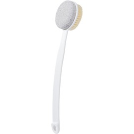 Beomeen Pumice Stone and Shower Brush with Long Handle, Hard Skin Callus Remover, 2 in 1 Foot Scrubber Brush, Back Scrubber for Shower Deep Cleansing and Exfoliating, Dry Brushing Body Brush (Curved)