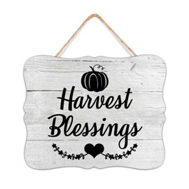 Wood Hanging Sign Harvest Blessings Happy Holidays Wall Decor Thanksgiving Quote Wooden Plaque Rustic Indoor Outdoor Horizontal Sign for Home Classroom Office Decor One Size