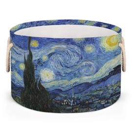 LLCXCSI Storage Baskets Starry Night Foldable Round Organizer Bins with Dual Handles Nursery Closet Shelf Storage Cube Box for Clothing, Books, Cosmetic, Toys, 19.4"x13.3"