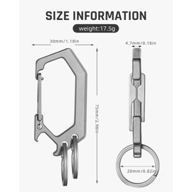 TISUR Titanium Key Ring Clip, Carabiner Keychain Spring Snap Hook Holder,EDC Cool Car Key Chains with Bottle Opener for Men (Grey (2-Pack))