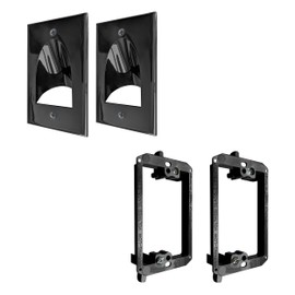 2 Pack - in Wall Cable Management Kit - Recessed Wall Plate Cable Pass Through Pair with Single Gang Low Voltage Mounting Bracket - TV Cord Hider for Wall Mounted TV ETL Listed, Black