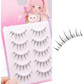 Phyxiul False Eyelashes, Natural Upper Eyelashes, 5 Pairs, Popular, Handmade, Thin Makeup, Everyday Makeup, Actress Eyelashes, Cosplay Makeup, Suitable for Students, Commutes, Parties