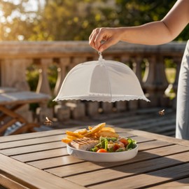 Meinposten Collapsible Food Cover 30x30cm White Set of 2 Fly Screen with Lace Edge