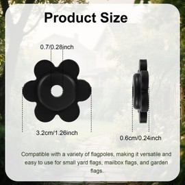 10pcs Flower Shaped Garden Flag Stoppers, Rubber Stops Small Yard Flag Pole Rings Windproof Holder Anti Wind Hardware Accessories Parts for Indoor & Outdoor Use (Black)