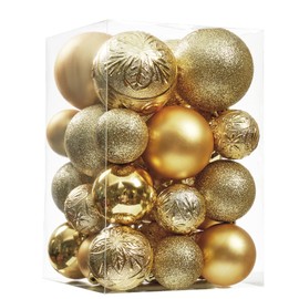 Wironlst Christmas Ball Ornaments - 30pcs Shatterproof Plastic Christmas Ornaments Hanging Ball Decorations for Xmas Tree, Holiday, Wedding, Party (Multi-Size, Gold)