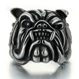 Bulldog Ring for Men, Vintage Gothic Pitbull Bull Dog Pug Dog Head Biker Ring, Viking Animal Rings Jewelry Pet Lovers (O)