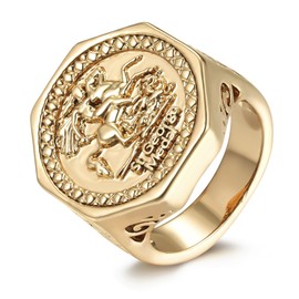 THE BLING KING Luxury Gold-Plated Hexagon St George Dragon Slayer Sovereign Ring – Size 12, 25g, Waterproof