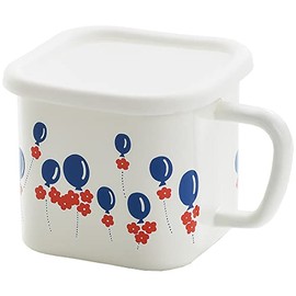 Tamahashi ADR-34 Storage Container, Square Pot, Enamel, 55.1 fl oz (1,450 ml), Compatible with Induction and Gas Fires, Made in Japan, Aderia Retro White Balloons, White