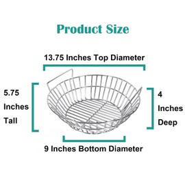 Charcoal Ash Basket for Large Big Green Egg, Kamado Classic, Pit Boss, Louisiana Grills, Primo Kamado and Large Grill Dome - Heavy Duty Stainless Steel