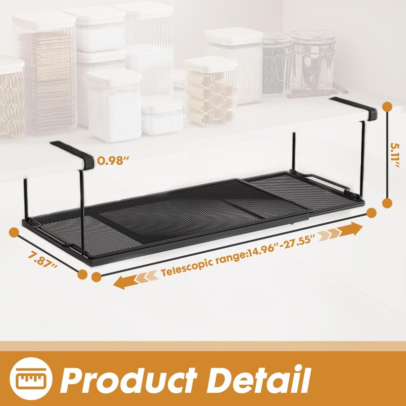 PowerKing Expandable Under Cabinet Shelf, Adjustable Length Under Shelf Storage