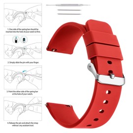 SBR-Trade Silicone Watch Bands ， Quick Release Premium Soft Rubber Replacement Straps for Men and Women (22mm, Red)