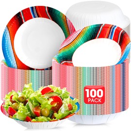 Domensi 100 Pcs 16 oz Mexican Independence Day Party Decoration Serape Paper Bowls Fiesta Stripes Disposable Paper Soup Bowls Snack Serving Bowls for Cinco De Mayo Fiesta Birthday Party Supplies