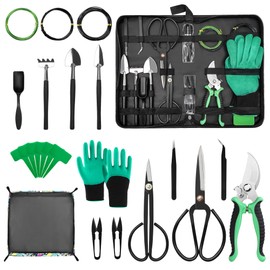 Bonfino Bonsai Tree Kit, 22 Pcs Bonsai Tools Kit for Beginners, Gardening Succulent Tools Set, 29.5"x29.5" Plant Repotting Mat, Scissors, Pruning Shears, Wires, Gardening Gift for Women Men