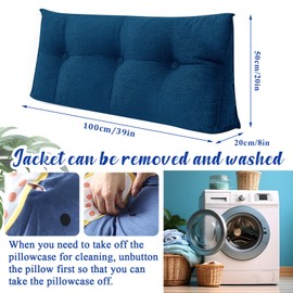 Wenqik Wedge Pillow Twin Triangular Headboard Bed Reading Backrest Back Support Long Pillow with Removable Cover for Dorm Room Supplies Housewarming Gift(Blue)