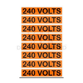 Conduit Line Voltage Electrical Marker 8Pk Orange Black Safety Decal Unlimited Single Three Phase 110 115 120 208 220 240 480 Volt Fuse Box Label Sticker (240 Volts)