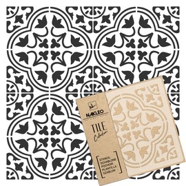 NAKLEO Moro Tile Reusable Plastic Stencil - 10 x 10 cm - Spanish Flowers Moorish - Moroccan Geometric - Paving Stone Concrete Floor Wall Painting Template Wood