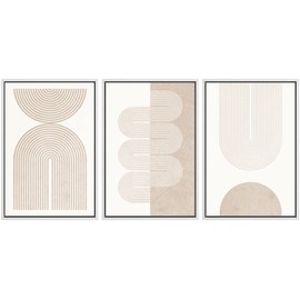SIGNWIN Framed Canvas Print Wall Art Set Geometric Duotone Tan Spiral Waves Shapes Abstract Illustrations Modern Art Decorative Nordic Calm/Zen for Living Room, Bedroom, Office - 16"x24"x3 White