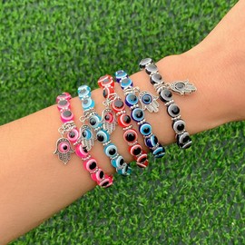 6-8 Pcs 8mm Evil Eye Bracelet Charm Stretch Colorful Beaded Bracelet Fatima Turkish Blue Eye Amulet Bracelets for Men and Women Blessing Good Luck Jewelry (8pcs)