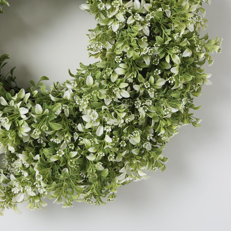 26" Large Artificial Boxwood Wreath for Front Door(White-Green)