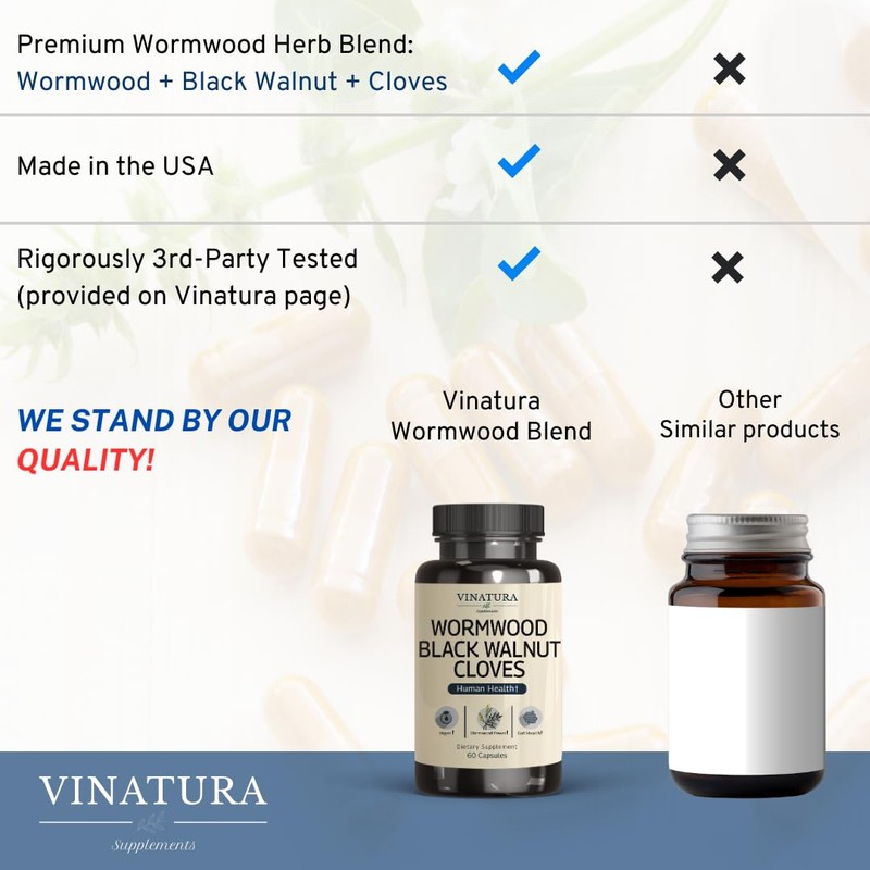VINATURA Wormwood Black Walnut Clove Capsules - Cleanse, Detox, Intestinal