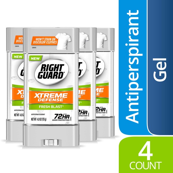 Right Guard Xtreme Defense Antiperspirant Deodorant Gel, Fresh Blast, 4 Ounce, 4 count