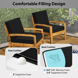 HOMELYSIAN Waterproof Outdoor Chair Cushions 22x22, Memory Foam Outdoor Cushions for Patio Furniture with Removable Cover, Deep Seat Cushions for Outdoor Furniture with Ties and Handle, Black
